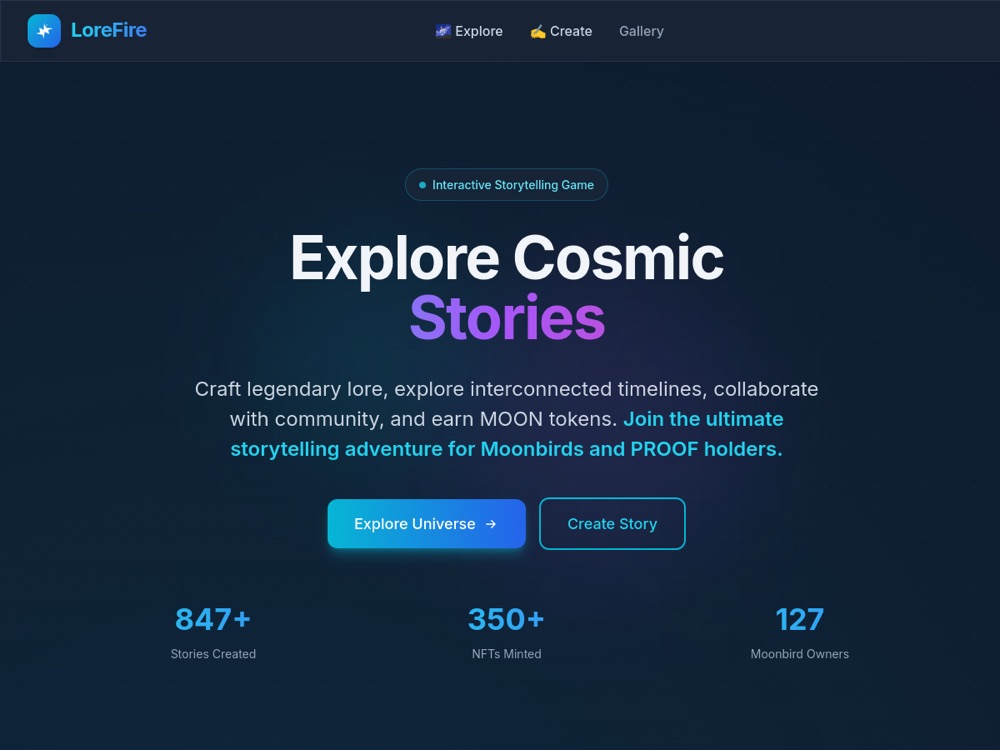 Screenshot of the LoreFire website