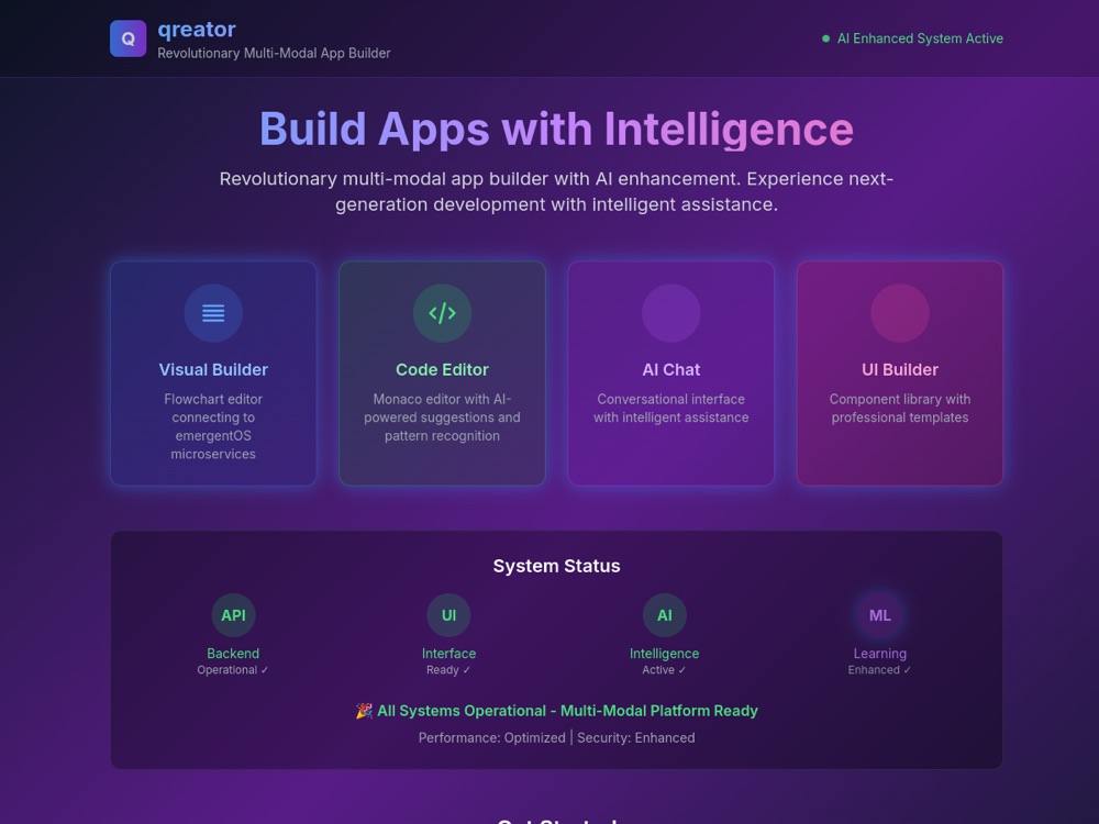 Screenshot of the Qreator website